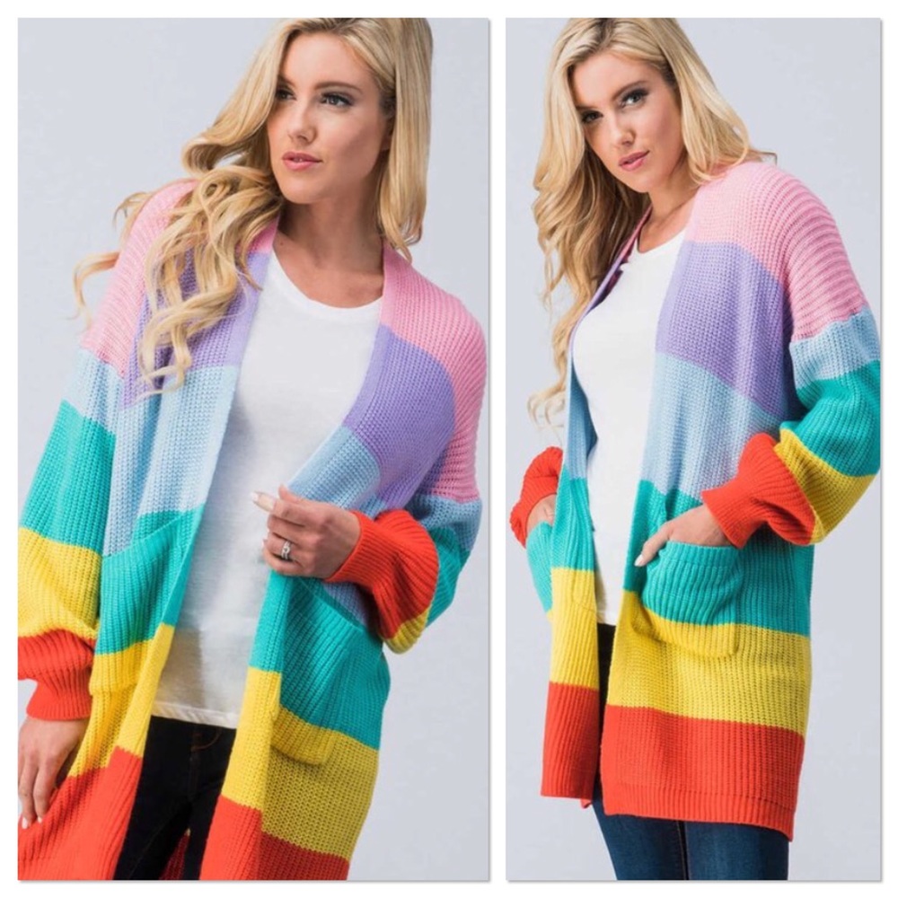 Rainbow Multi Striped Cardigan View 3